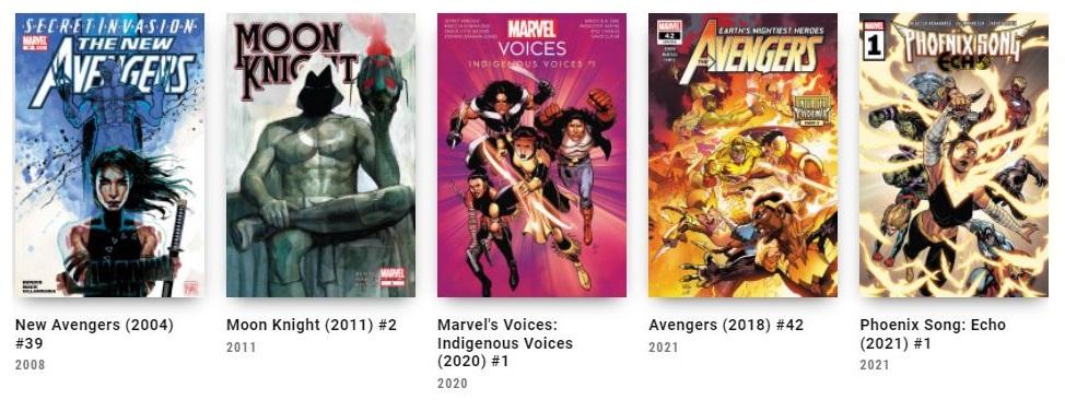 Echo comic appearances include The New Avengers, Moon Knight, Marvel Indigenous Voices, Avengers and Phoenix Song. (Marvel.com)