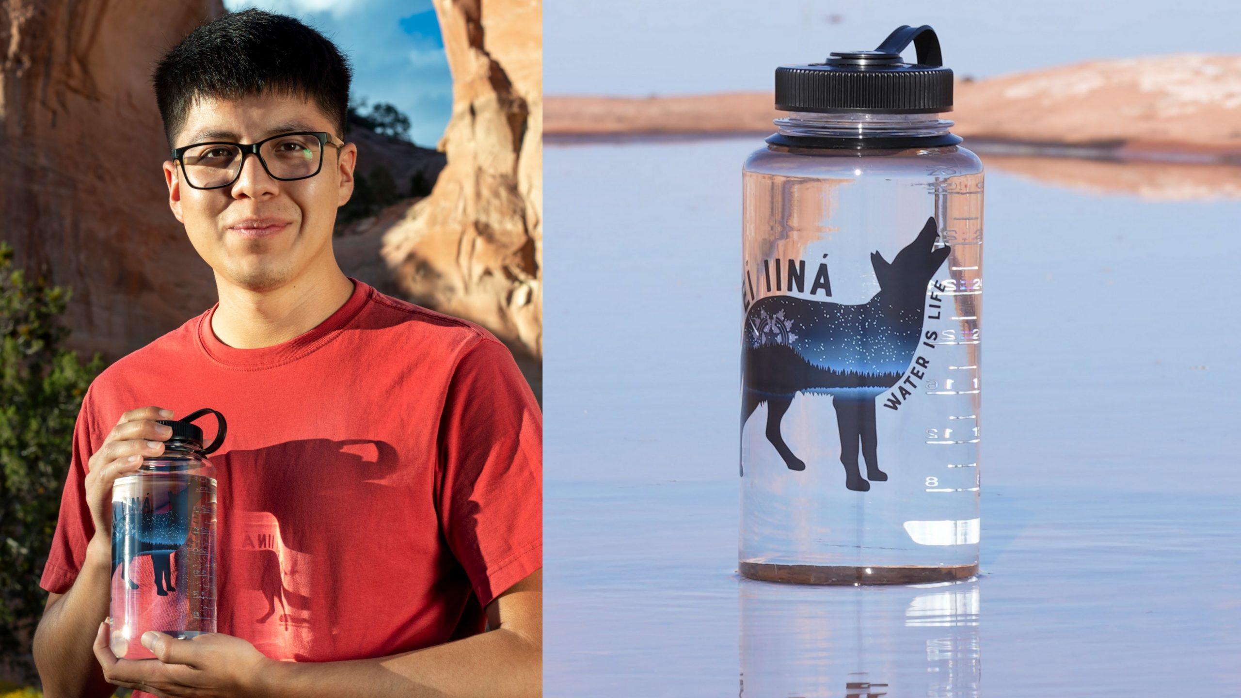 https://nativeviewpoint.com/wp-content/uploads/2022/10/Dine-Designer-Jaden-Redhair-and-his-Water-is-Life-Coyote-bottle-design-scaled.jpg
