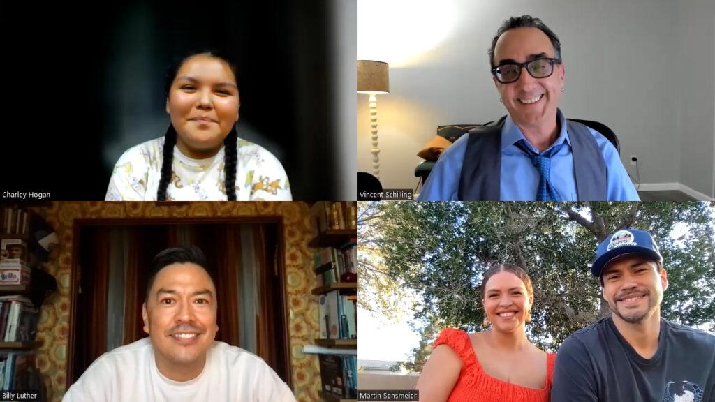 Screen Capture of 'Frybread Face and Me' cast members Charley Hogan, director Billy Luther and Martin Sensmeier and Kahara Hodges. Interviewed by Native Viewpoint's Vincent Schilling.