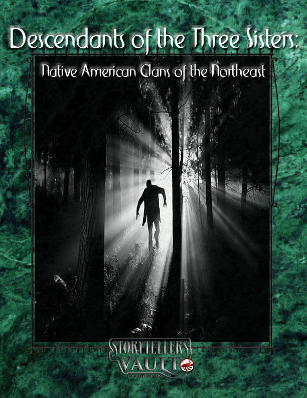 A green bordered book with a non-descript shadowy figure standing in a forest. There is a white light shining from the back of the image highlighting the figure and trees in the forest.